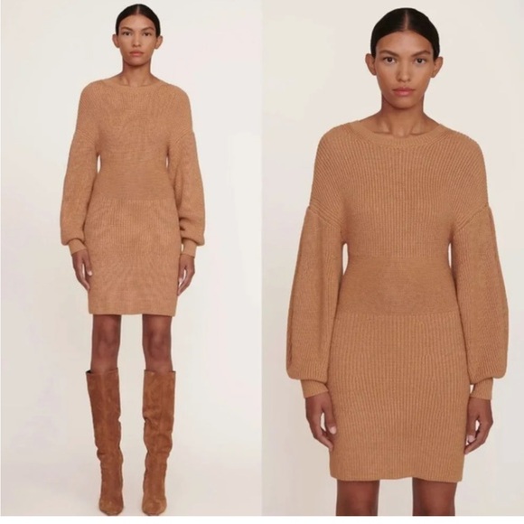 Staud Knit Marylebone Chic Long Sleeve Tan Knit Dress sz XS - Picture 5 of 10